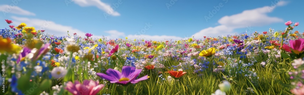 Vibrant wildflower field under a bright blue sky Vibrant wildflower field under a bright blue sky