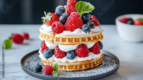 Wallpaper Mural Gourmet Breakfast Waffle Stack with Thick Cream Filling and Fresh Berries Torontodigital.ca