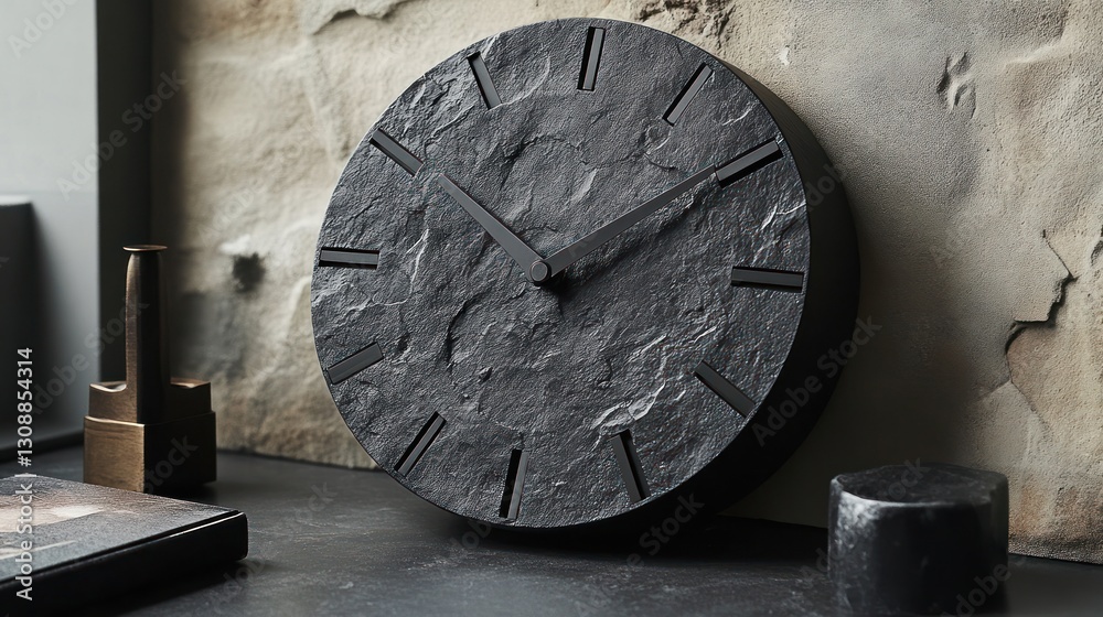Fototapeta premium Modern, textured stone wall clock