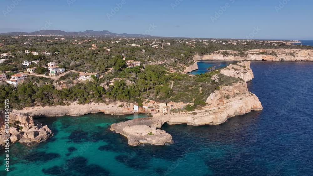 Incredible drone view of S´Almonia and rocky cliffs on Mallorca Incredible drone view of S´Almonia and rocky cliffs on Mallorca