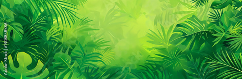 Bright Green Tropical Leaves Jungle Inspired Background Artwork
