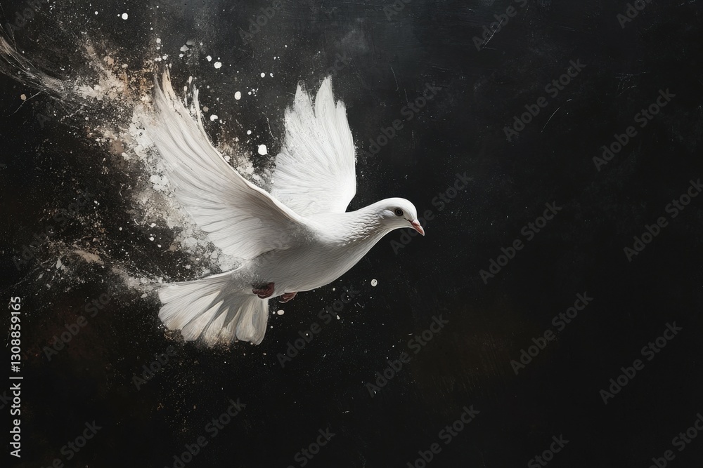 Obraz premium Elegant white dove soaring through the air with motion effects