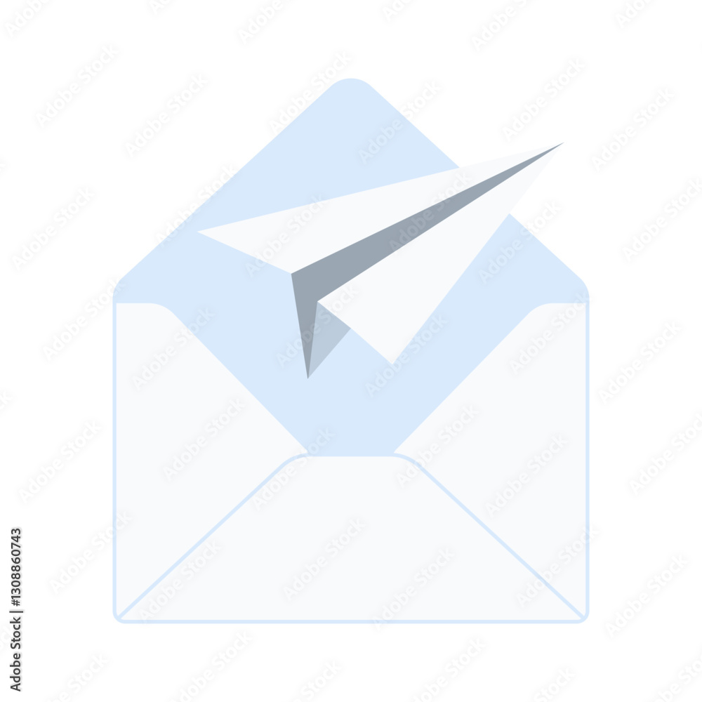 Open envelope with flying paper plane representing email, message, or communication Open envelope with flying paper plane representing email, message, or communication