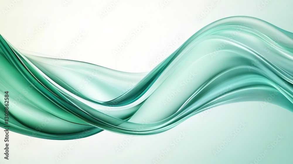 Fototapeta premium Fluid background with teal and green waves, smooth and glossy