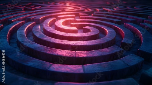 A circular 3D labyrinth puzzle illustrates a complex solution concept photo