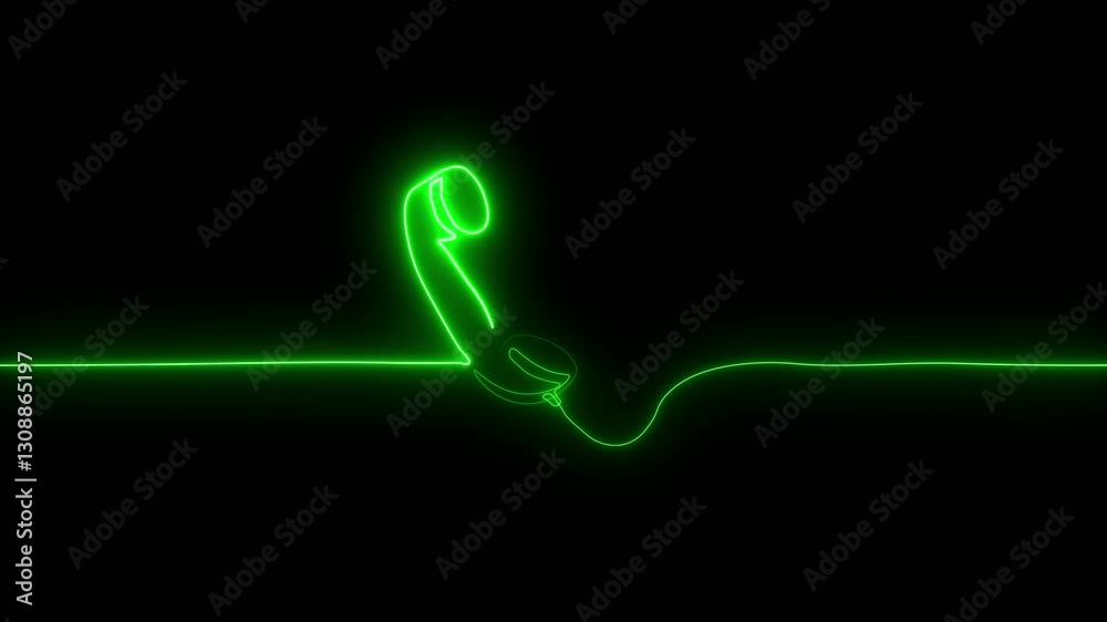 Neon one line drawing isolated phone receiver animation, Neon phone receiver in one continuous line drawing, Drawing One Line Telephone Receiver on black background Neon one line drawing isolated phone receiver animation, Neon phone receiver in one continuous line drawing, Drawing One Line Telephone Receiver on black background