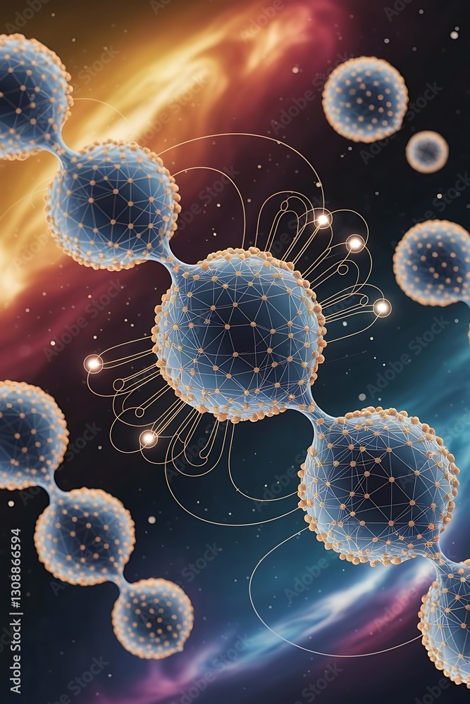 Obraz premium Technology science medical concept molecule structure connecting lines and dots futuristic background