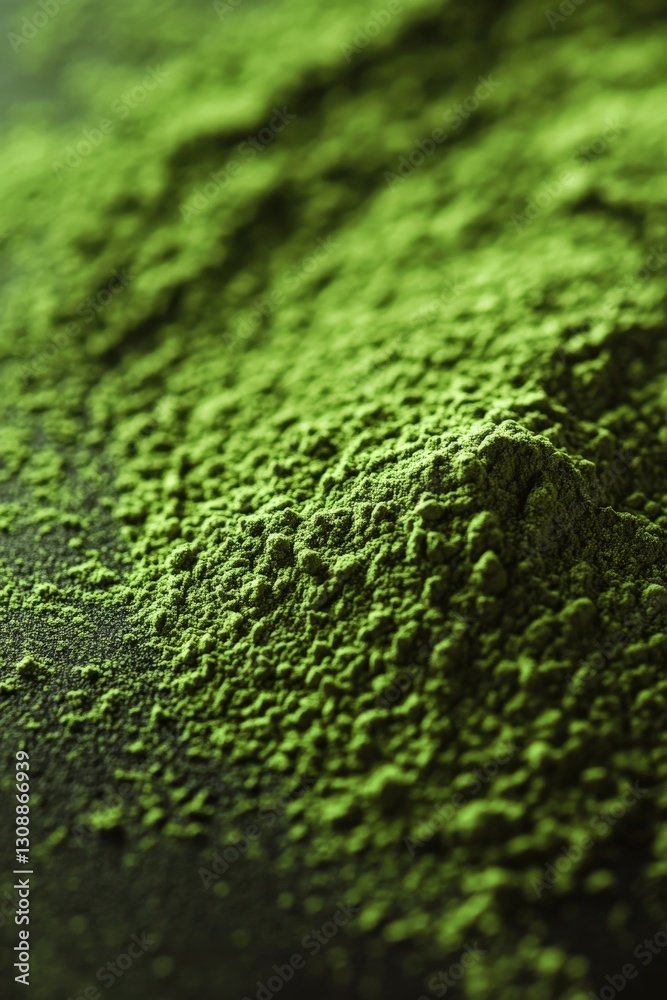 Moringa powder in close-up view showcasing its vibrant green color Moringa powder in close-up view showcasing its vibrant green color