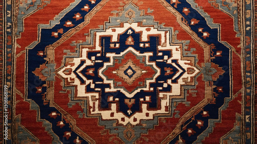 Vintage Persian woolen rug texture. Close up of handmade Persian rug made of wool. Carpet background with oriental arabic pattern