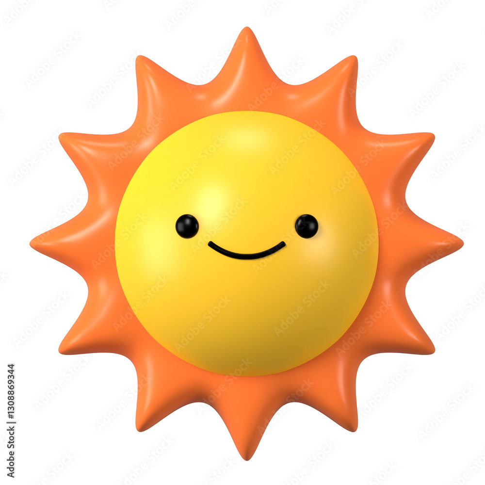 3D sun png happy face emoticon, transparent background