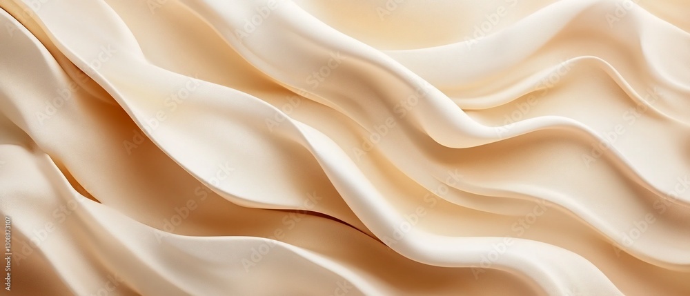 Obraz premium Beige silk fabric flowing waves, studio backdrop, texture