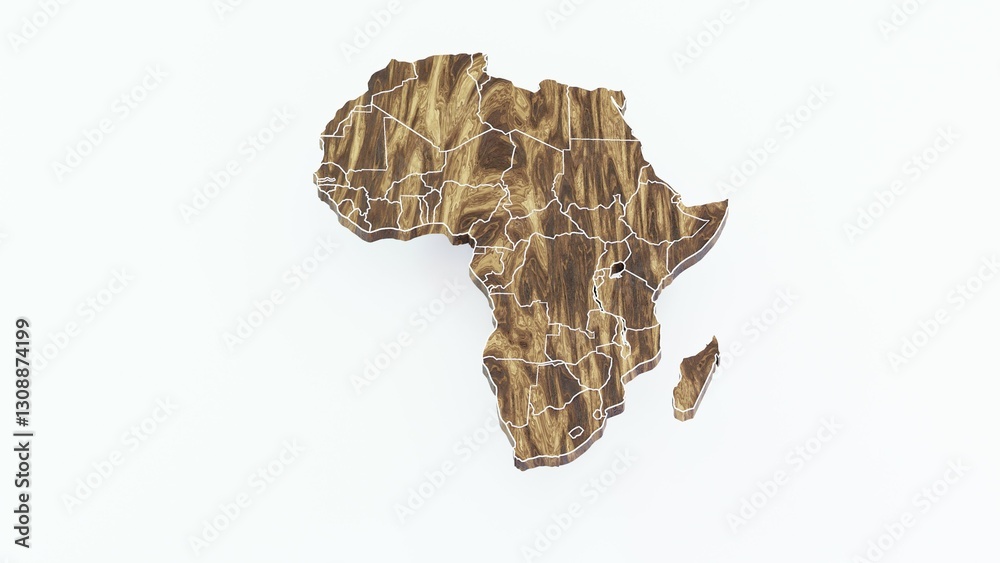 Obraz premium High-quality 3D animation of the African continent with a detailed map and realistic terrain. Perfect for geographic visualizations, educational projects, cartography, and digital mapping