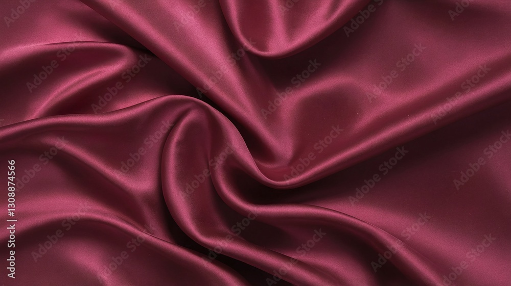 Fototapeta premium Deep crimson satin. Shiny smooth fabric. Soft folds. Luxury background with space for design. Web banner. Flat lay, top view table. Classic, dramatic, fashion fabric.