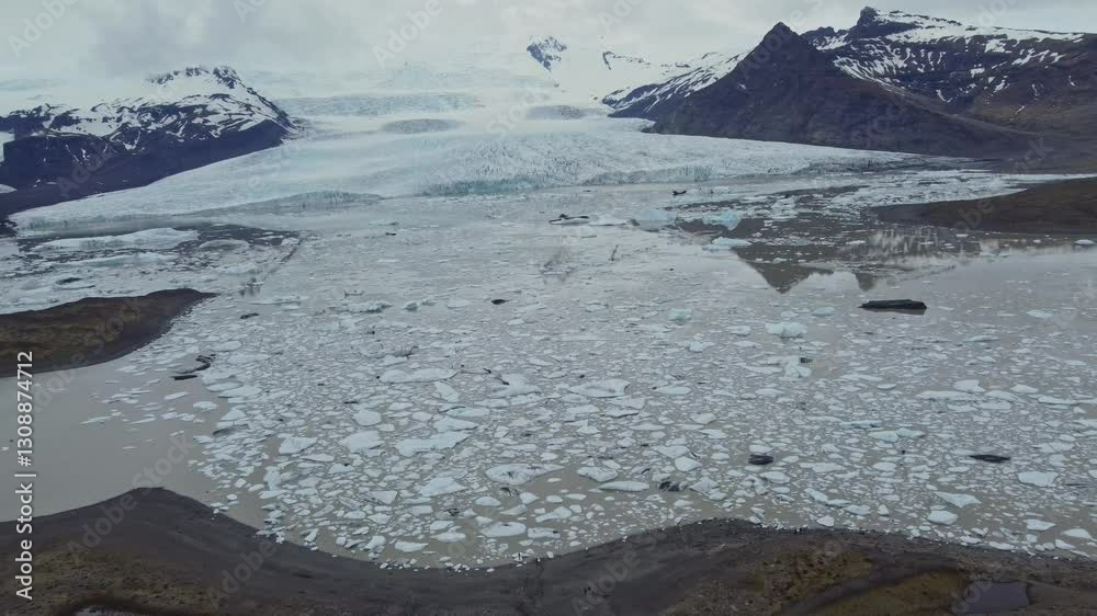 aerial footage of melting glaciers in iceland