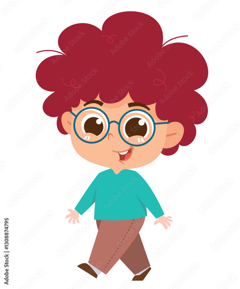 Happy Kid With Glasses Walking. Walking activity Happy Kid With Glasses Walking. Walking activity