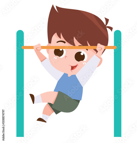 Kid Playing on Horizontal Bar