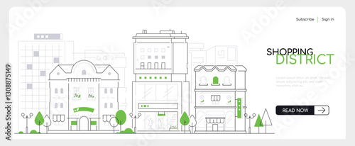 Shopping district - modern thin line design style vector banner