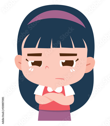 Pouting Girl with Arms Crossed. Boring expression