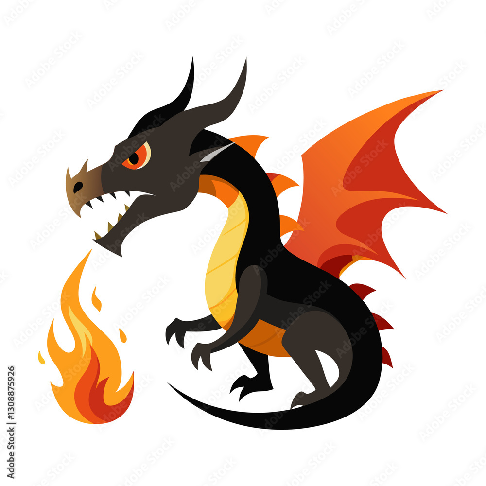 Fototapeta premium A dragon with fire isolated on transparent background