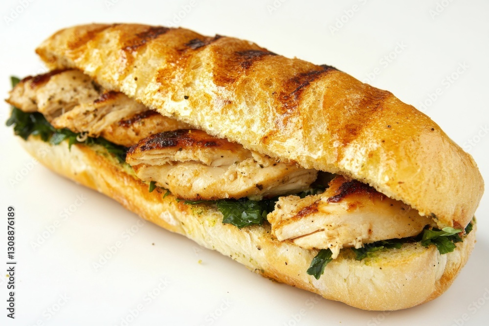 Chicken Panini. Delicious Epicure Sandwich with Chicken and Bread Inside Cafe