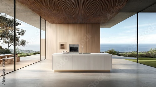 Minimalist modern kitchen featuring a sleek white countertop dishwasher.