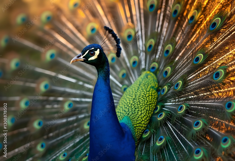 Fototapeta premium Majestic Peacock Capturing Golden Hour Rays