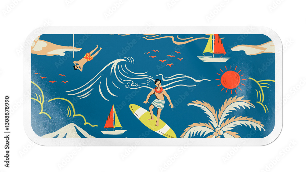 Naklejka premium PNG summer sticker, rectangle shape collage element, transparent background