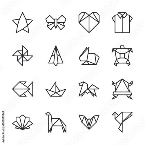 A set of black and white paper origami designs