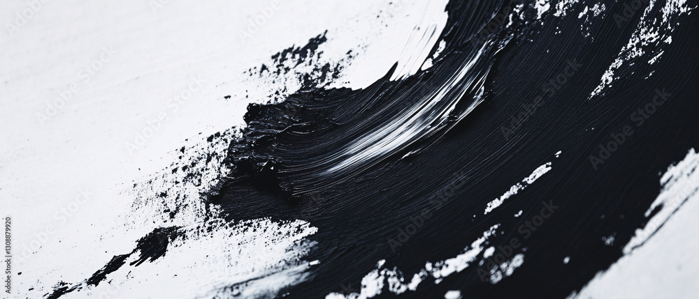Obraz premium A bold abstract black paint stroke on a white background with rough texture and expressive brush movement creating a dynamic artistic effect 