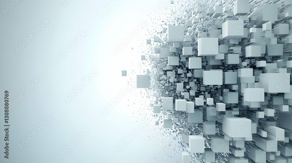 Fototapeta premium Abstract Floating White Cubes In Random Arrangement On Light Gray Background