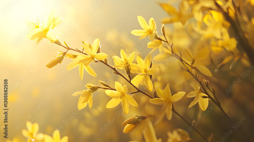 Forsythia branches swaying in the breeze, their bright yellow blooms shining under the sunlight. Forsythia branches swaying in the breeze, their bright yellow blooms shining under the sunlight.