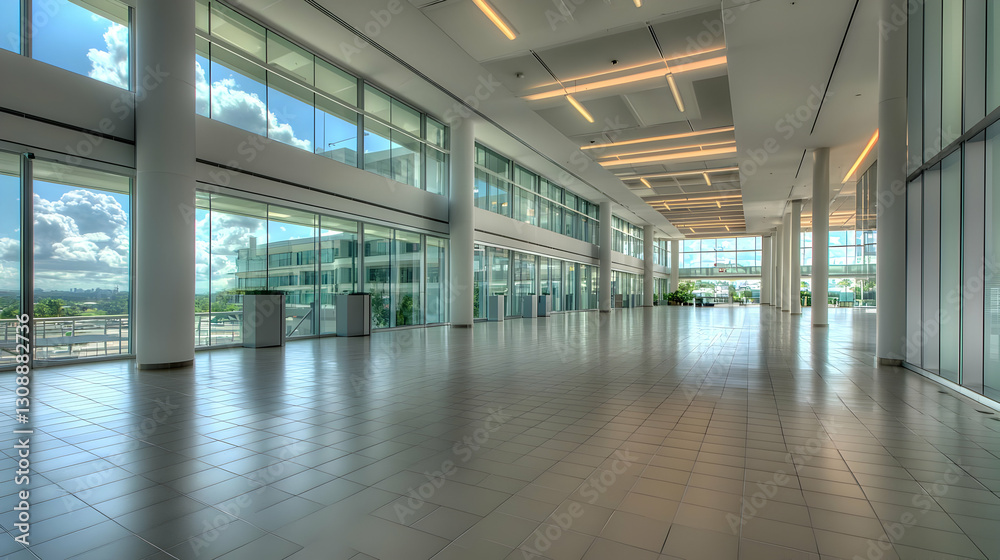 Obraz premium Modern Architectural Interior With Large Windows and Bright Natural Light
