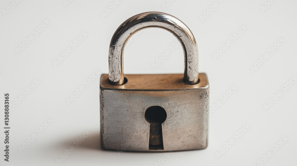 A silver padlock in a locked position displayed against a white background.
