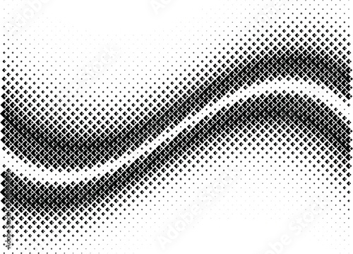 Abstract halftone wave pattern – black and white dynamic dotted design.