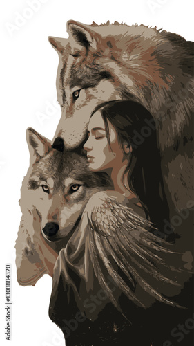 Create man and animal vector art color with color with white background.