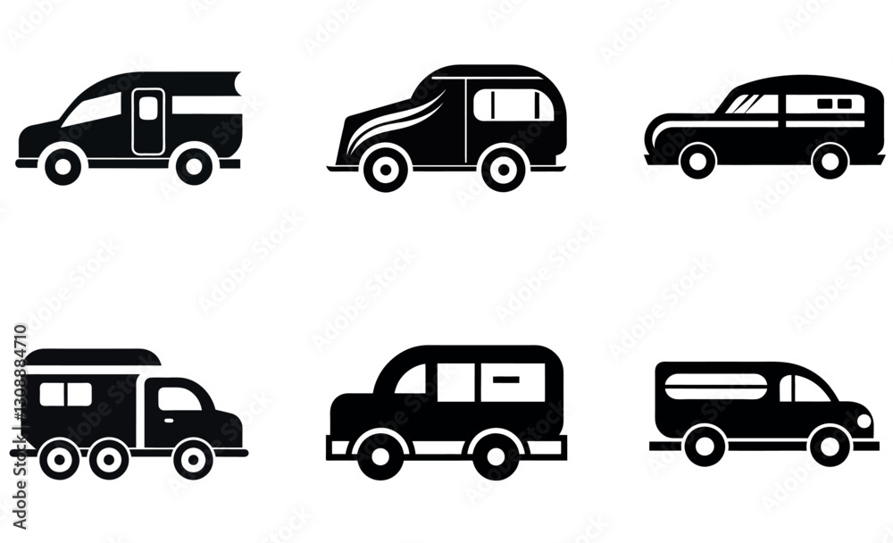 Simple Black and White Vector Illustration of Various Vehicles set design Simple Black and White Vector Illustration of Various Vehicles set design