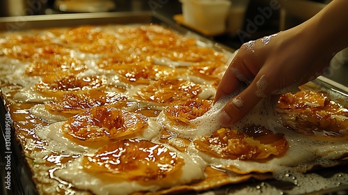 Caramelising Pineapple Slices on Tray photo