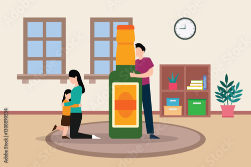 Alcohol Addiction and Its Impact on Family – Conceptual 2d flat vector illustrations