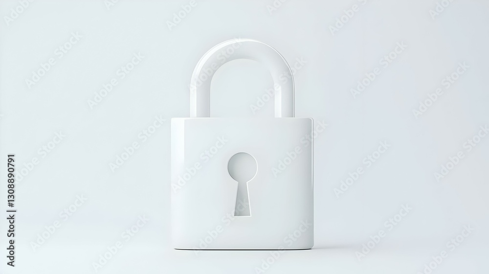 Modern White Padlock Symbolizing Security and Protection Concept Modern White Padlock Symbolizing Security and Protection Concept
