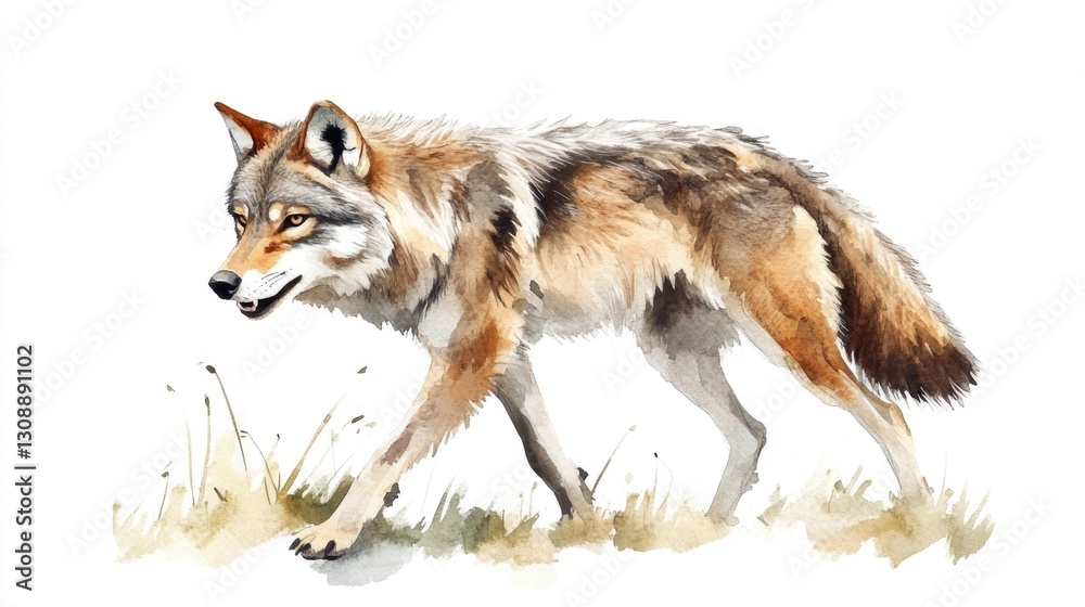 Fototapeta premium A wolf strolling through a lush meadow