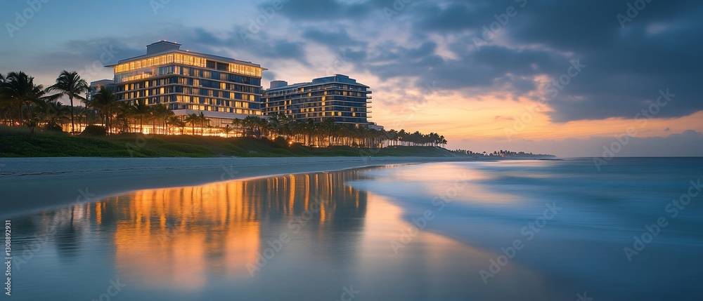 Naklejka premium Coastal Resort Hotel Sunrise Reflection