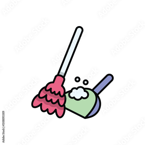 Broom and Dustpan Combo Vector icon