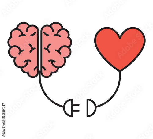 Heart Mind Connected Brain and Love Symbol Artwork