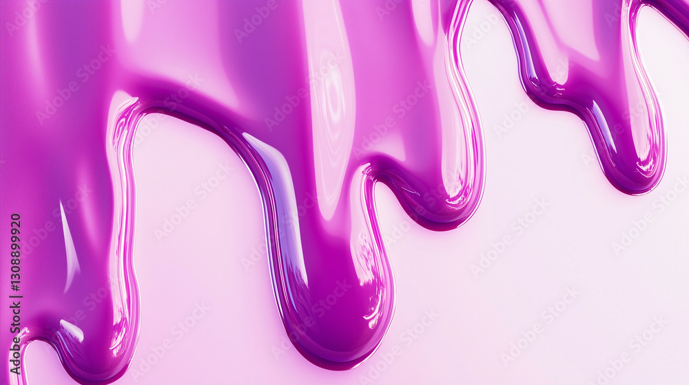 Naklejka premium abstract purple background, Ultra-realistic macro shot of glossy nail gel polish dripping smoothly from above, forming elegant, fluid streams and perfect rounded droplets