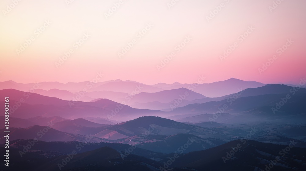 Obraz premium Ambient twilight hues envelop a series of dusky mountain ranges, offering a serene and calming landscape view that transitions beautifully from day to night.