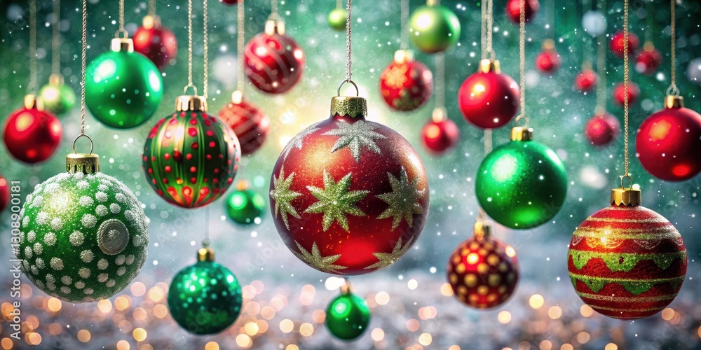 custom made wallpaper toronto digitalVibrant Christmas decorations in the shape of a ball hanging from the ceiling with red and green ornaments, Red And Green Ornaments, Winter Wonderland
