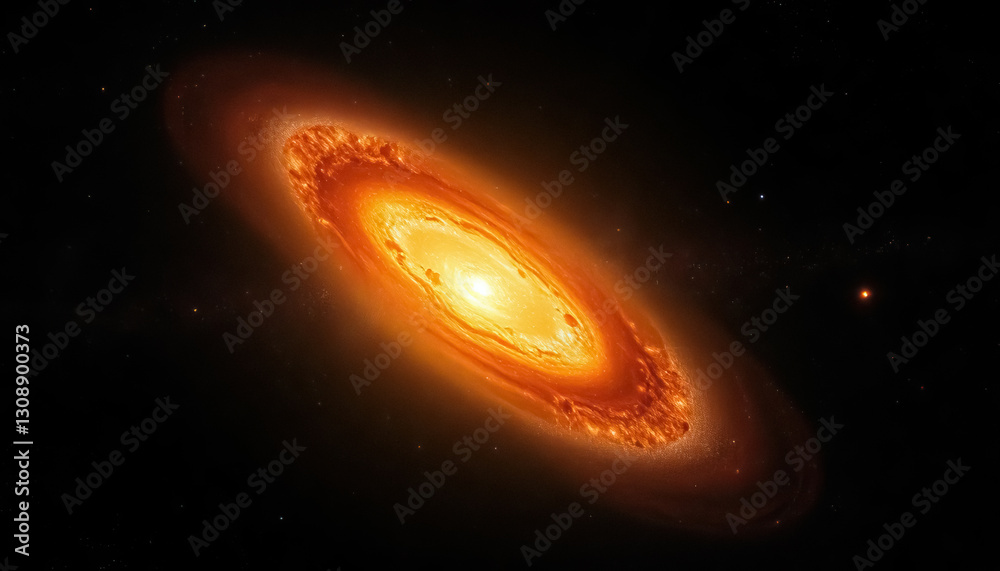 Obraz premium fiery swirling galaxy with bright center surrounded by stars amidst darkness of outer space