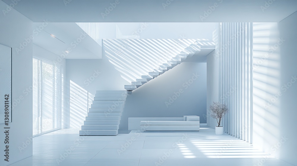 Obraz premium Modern White House Interior with Staircase