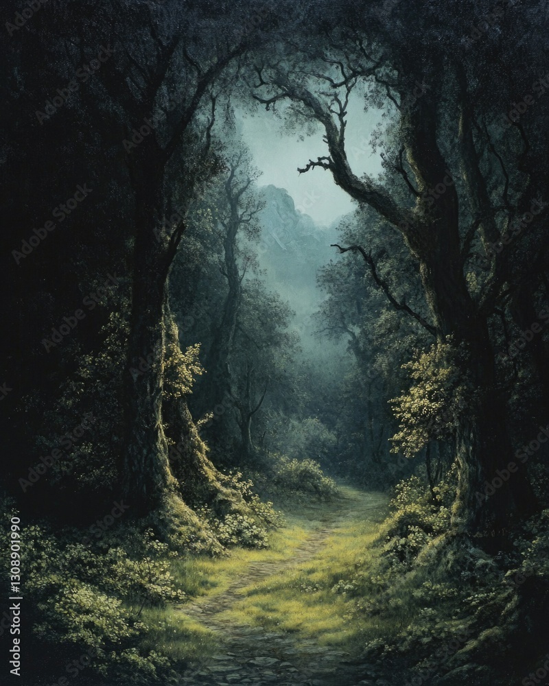 Fototapeta premium A winding path through dense forest foliage