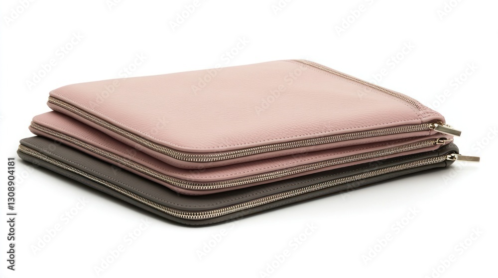Stacked, pink & gray leather laptop sleeves Stacked, pink & gray leather laptop sleeves